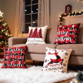 4-Pack Christmas Throw Pillow Covers 18x18 Inches Printing Comfortable Holiday Decor Machine Washable for Couch Sofa Living Room Home Decoration