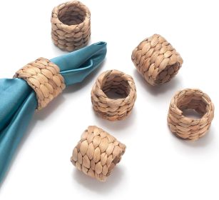 Napkin Rings Set of 6, Handmade Water Hyacinth Boho Napkin Rings, Rustic Farmhouse and Beach-Inspired Rattan Napkin Rings for Elegant Table Decor