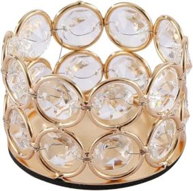 2 Pcs Crystal Candleware Gold Ornament Round Candle Holder Living Room Table