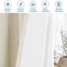 100% Blackout Grommet Curtains, Faux Linen Solid Print, Bleached Sand, 42x84 Inch, 2 Panels