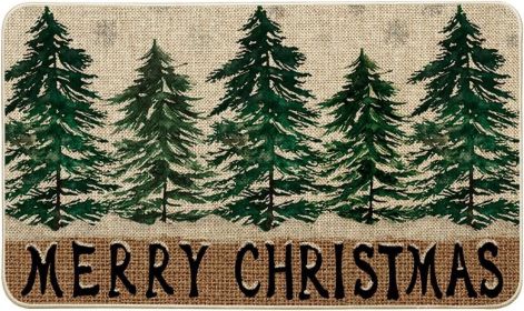 Xmas Tree Merry Christmas Doormat, Winter Home Decor Low-Profile Switch Rug Door Mat Floor Mat for Indoor Outdoor 17x29 Inch