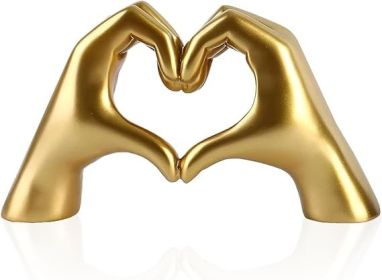 Small Heart Hands Sculpture, Gold Home Decor Modern Style for Living Room Bedroom Bookshelf Office Decorations, Love Finger Statue