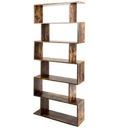 6-Tier S-Shaped Bookcase Z-Shelf Style Storage Bookshelf