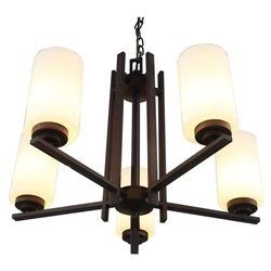 Farmhouse Dimmable Bronze 5 Column Lights Metal Wood Chandelier