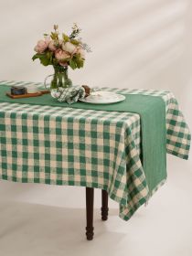 AAYU Green Checkered Pattern Boucle Cotton Table Cloth Fall Decor Table Cloth