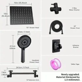 RV Shower Head, 10 Inch High Pressure Rain Shower Stainless Steel Shower Head With Handheld Shower Combo With 59 Inch Extra Long Hose, Adhesive S (Option: BLACK)
