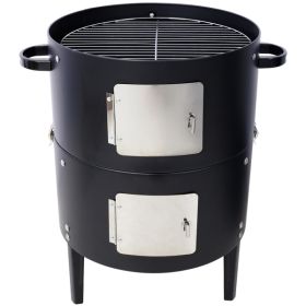 17 Inch Steel Charcoal Smoker, Heavy Duty Round Grill For Outdoor Cooking, Black (Option: BLACK)