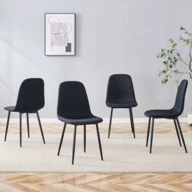 Luxury Simple Chair - Set Of 4 BLACK Linen-Cotton Material High Resilience Dining Chair With Metal Black Leg.Integral Metal Leg Architecture,Suit (Option: BLACK)