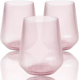 40 count Origami Ripple Unbreakable Stemless Plastic Wine Champagne Whiskey Glasses Elegant Durable Disposable Indoor Outdoor Ideal for Home, Bar (Color: Pink)