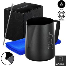 Milk Frothing Jar, Stainless Steel Creamer Nonstick Coated Frothing Jar 12oz-600ml, Matte (Option: BLACK)