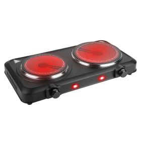 1Pc 2000W Electric Infrared Dual Burner Portable Heating Hot Plate Stove Countertop RV Hotplate With Glass Cooktop Stepless Temperature Adjustmen (Option: BLACK)